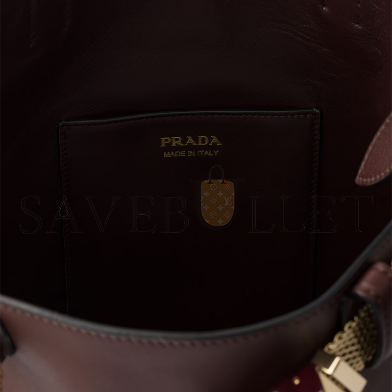PRADA BUCKLE LEATHER BUCKET BAG WITH JEWELED BELT 1BE085 (29*16.5*18cm)